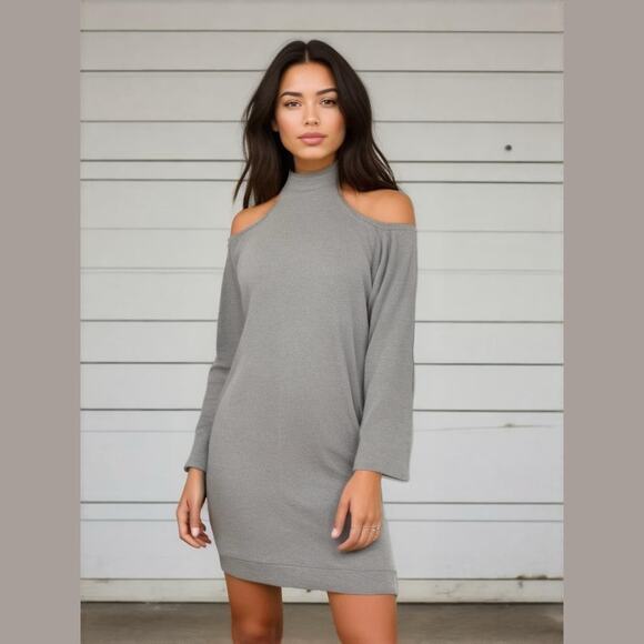 Michael Costello x Revolve Cold Shoulder Mini Dress Gray Designer Sweatshirt M - Picture 1 of 16